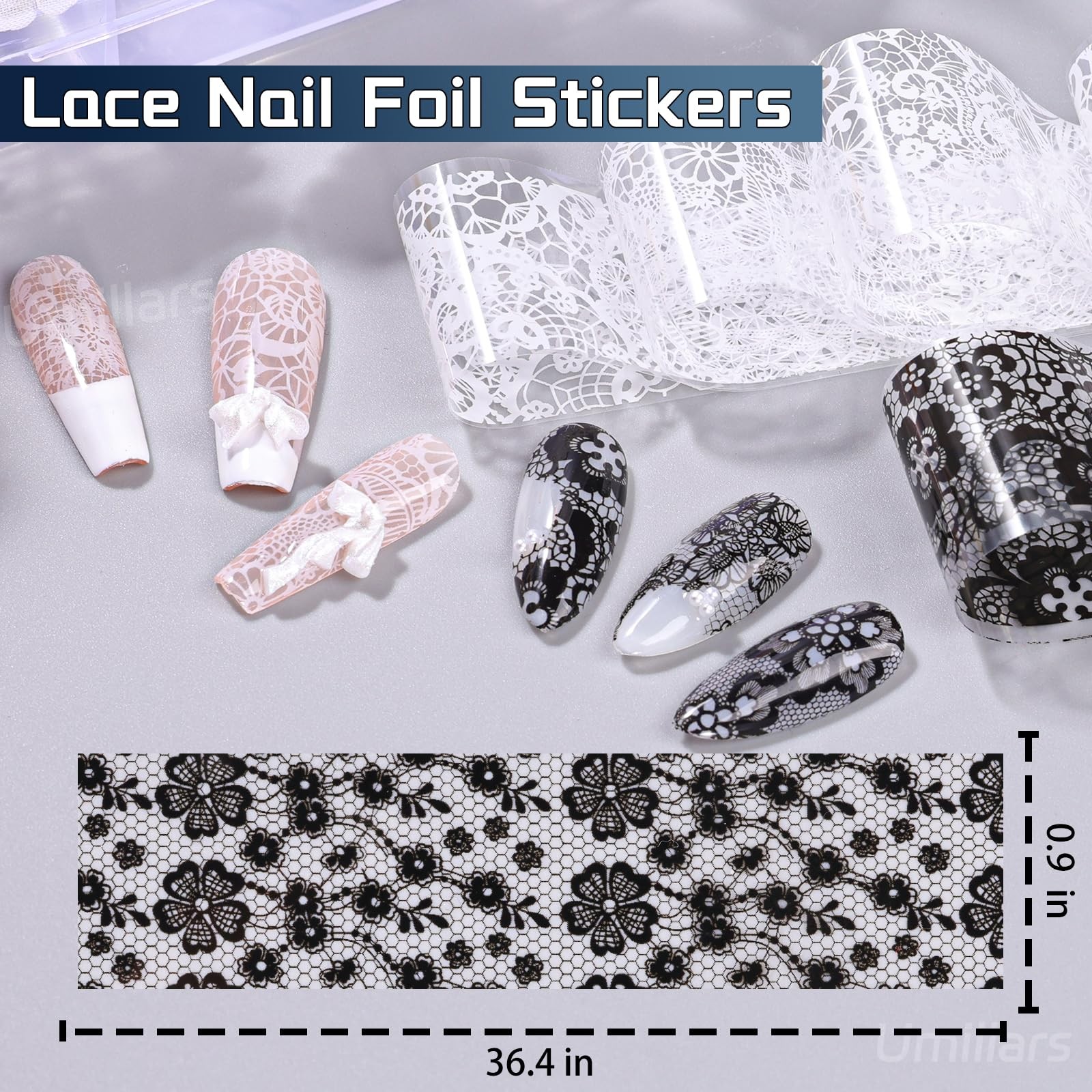Umillars Lace Nail Foil Stickers White Black 15r