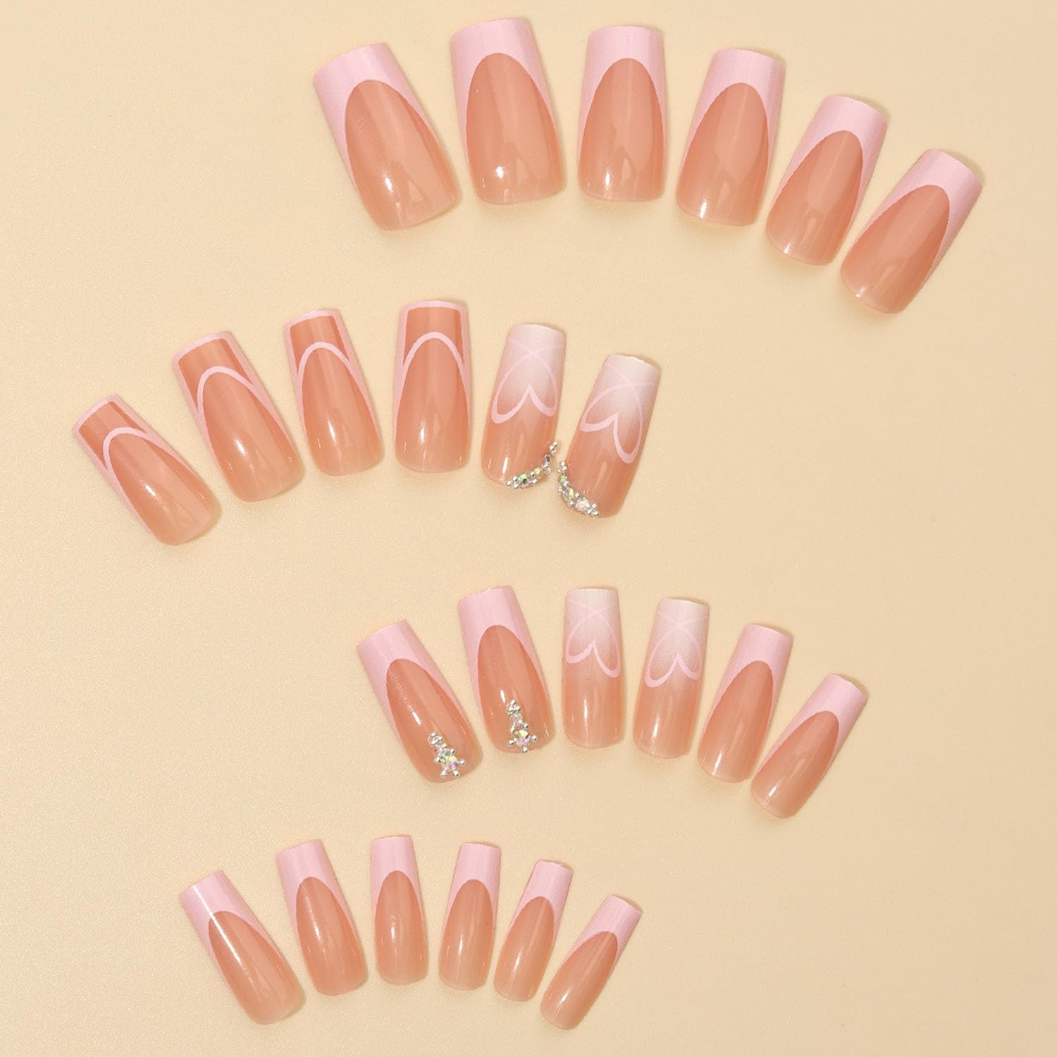 Medium Press on Nails Square Glue Nail Light Pink Medium, Pink-2