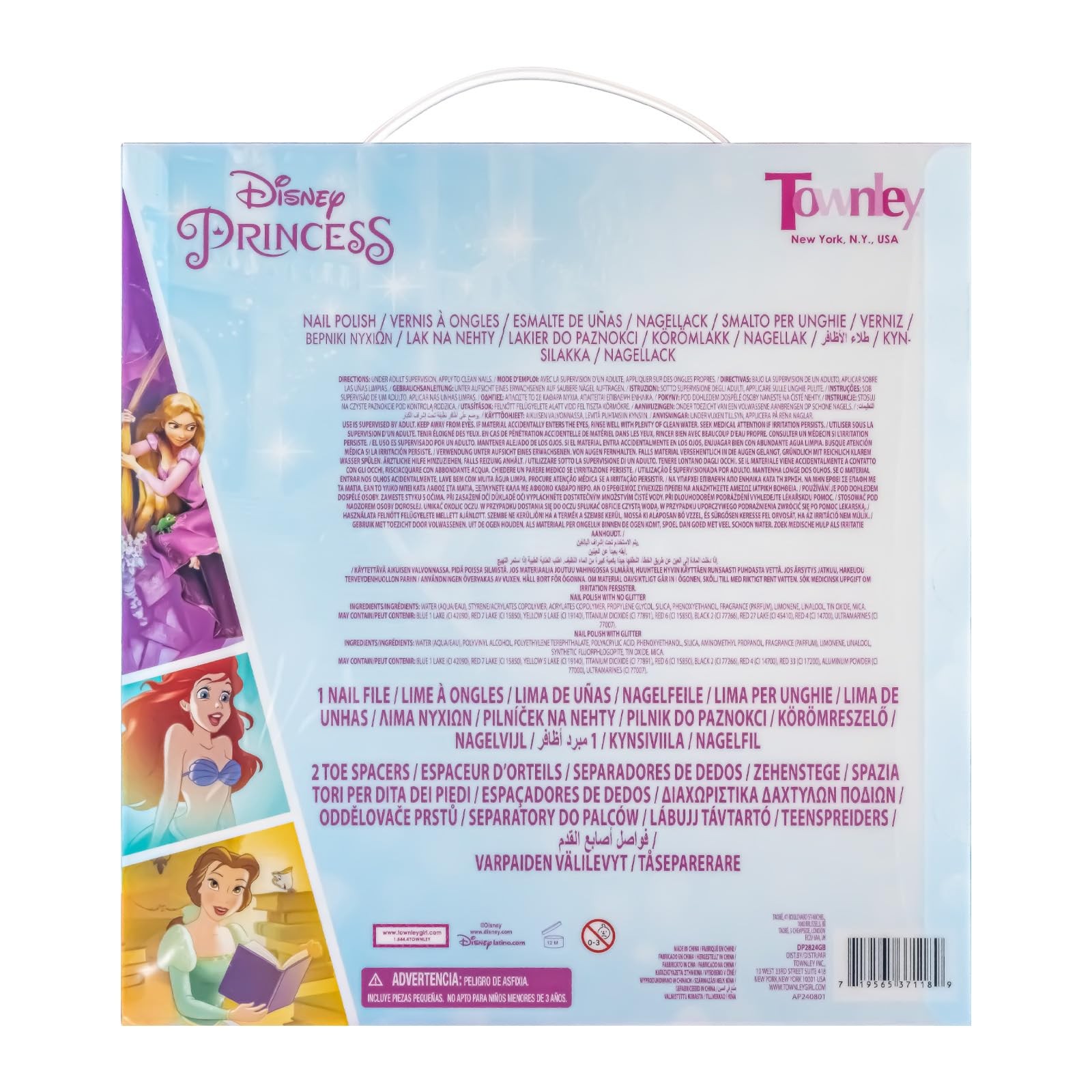 Disney Princess 15 Piece Water-Based Nail 2.25 Fl Oz (Pack of 1), Multicolor