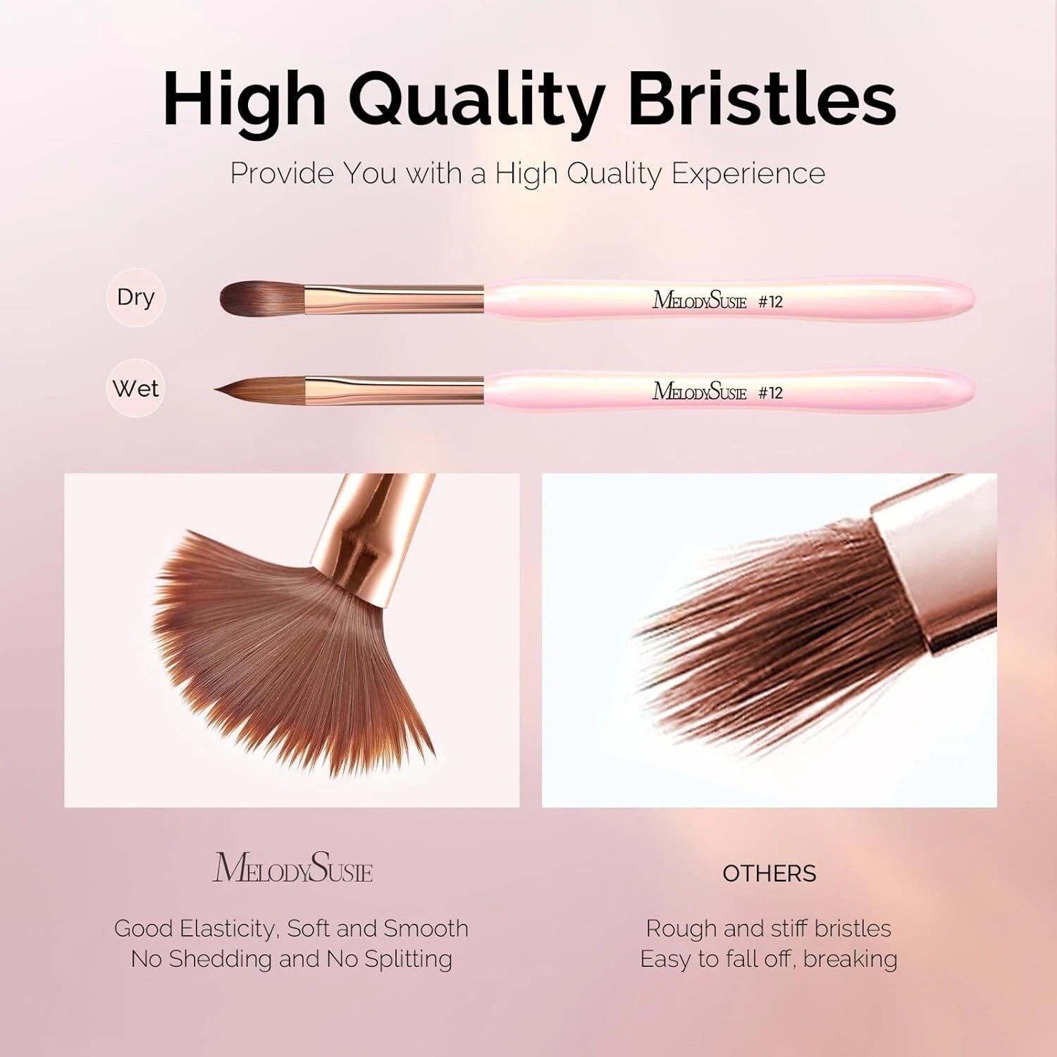 3pcs Professional Acrylic Nail Brush Set, Size 8/12/14 for Powder Application