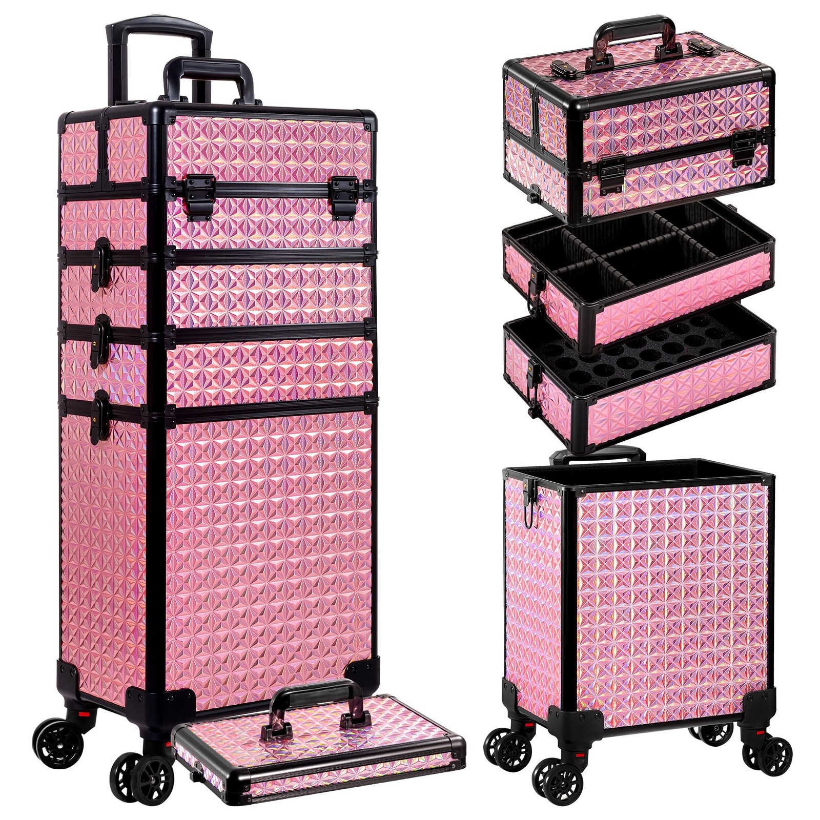 AROUS 5 in 1 Rolling Makeup Train Case Cosmetology Case on Wheels Large Cosme…