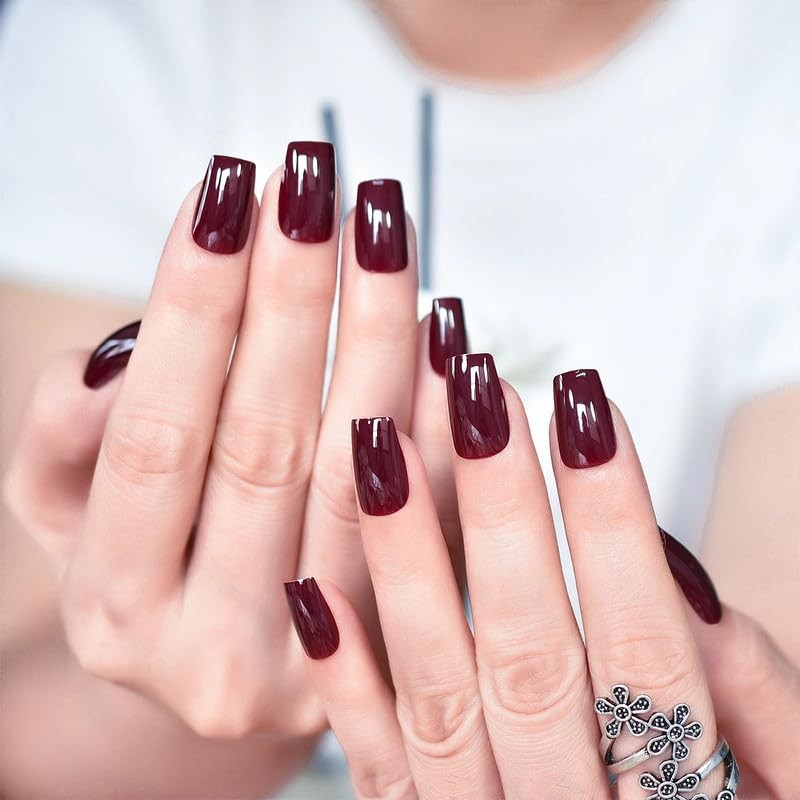 Cherry Red Extra Short Press on Nails Medium 24 Count (Pack of 1), Dark
