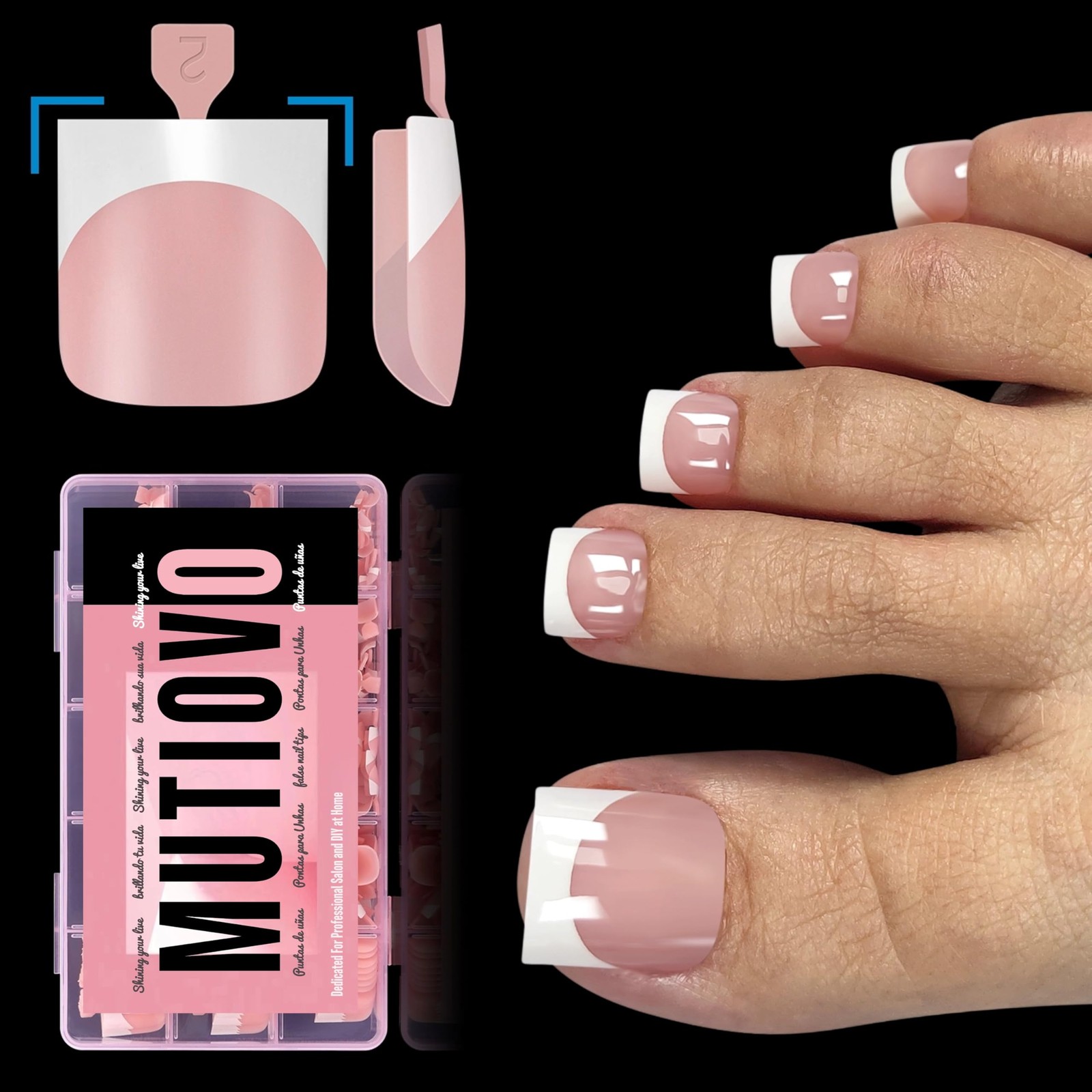 French Tip Toe Nail Tips Press on, Sharp Square Pre-Designed Soft Gel False T…