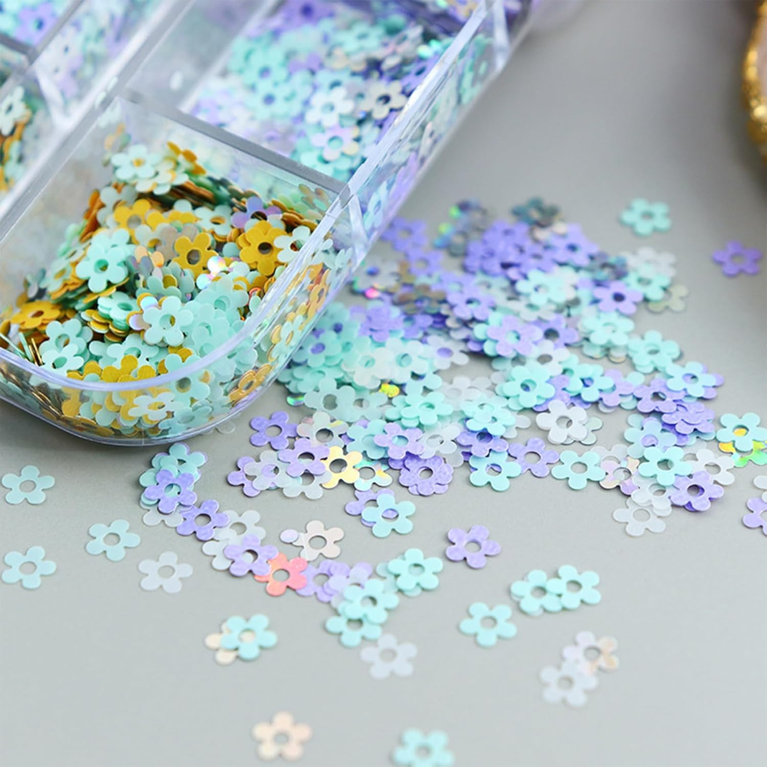 12 Grids Flower Nail Art Glitter Sequins 3D Holographic Floral Nail Flakes Sprin