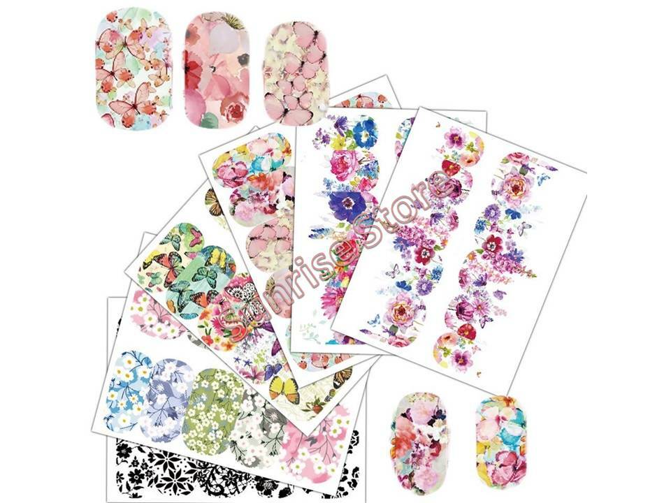 Nail Art Water Transfer Sticker Flower Butterfly Rose Daisy Floral Decal Manicur
