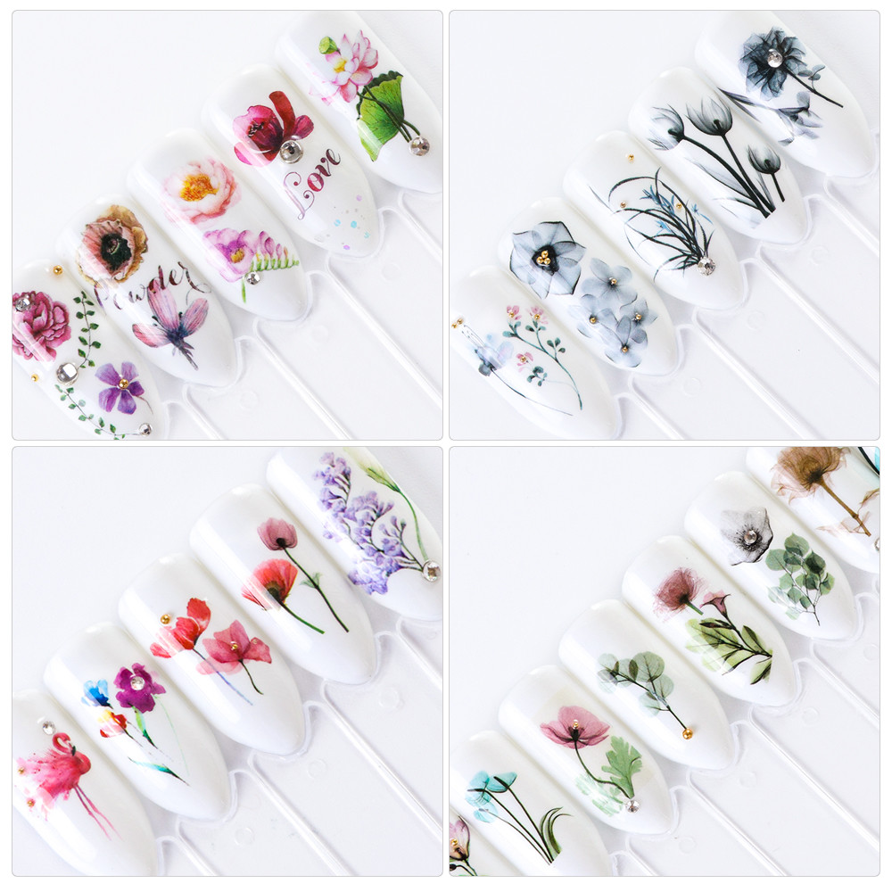 Nail Art Water Transfer Sticker Flower Rose Butterfly Flamingo Seashell Decals