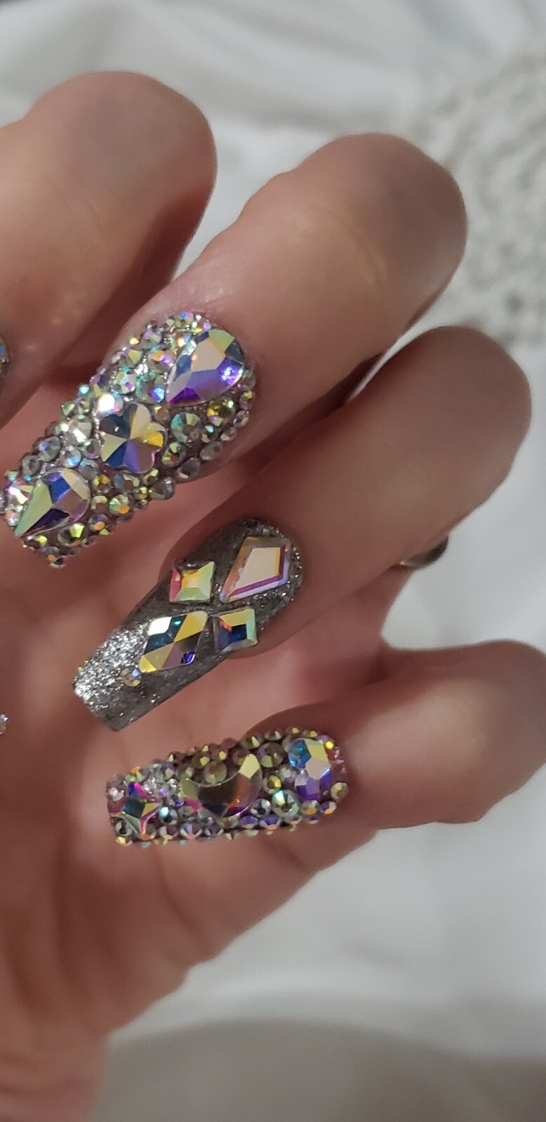 Handmade Bling Luxury Press On nails. Long coffin.Custom size,length avail