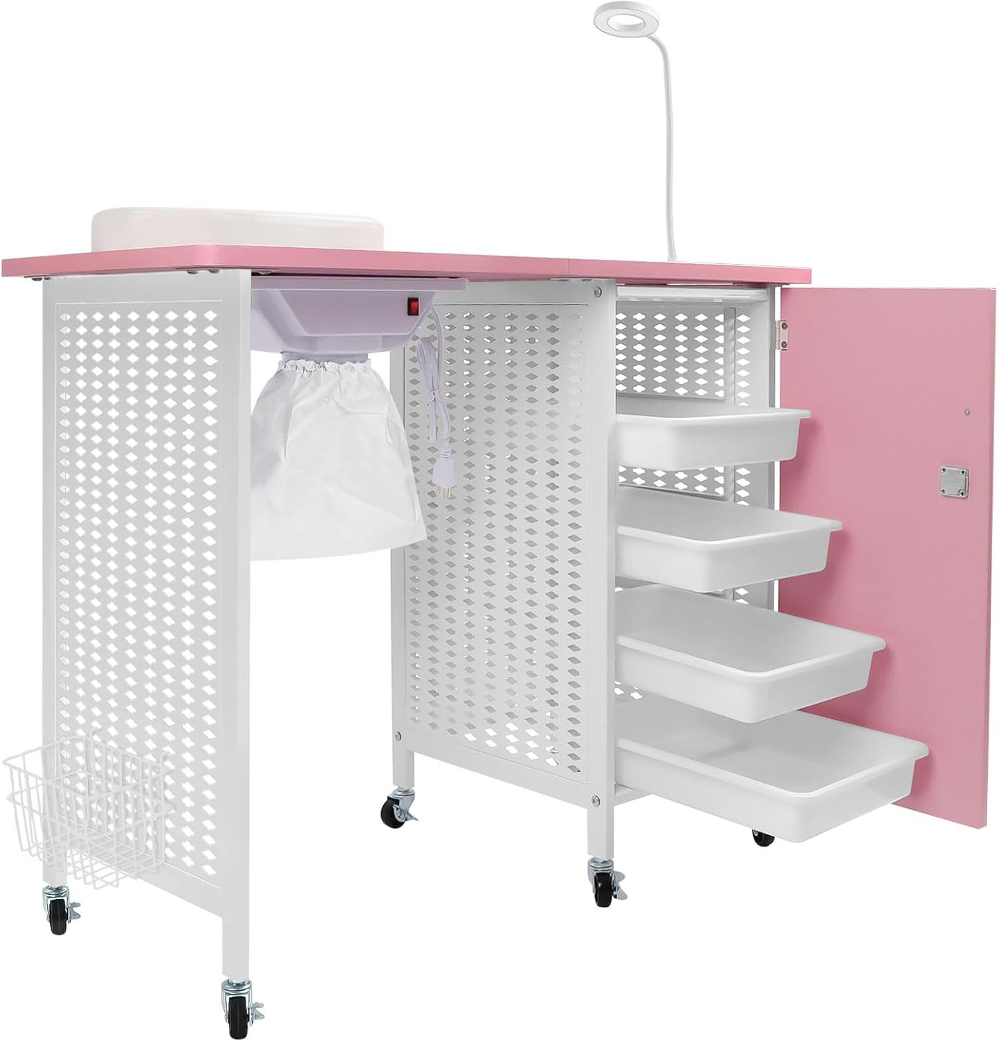 Manicure Nail Table, Mobile Nail Station with Nail Dust Collector, 4 Drawers, LE