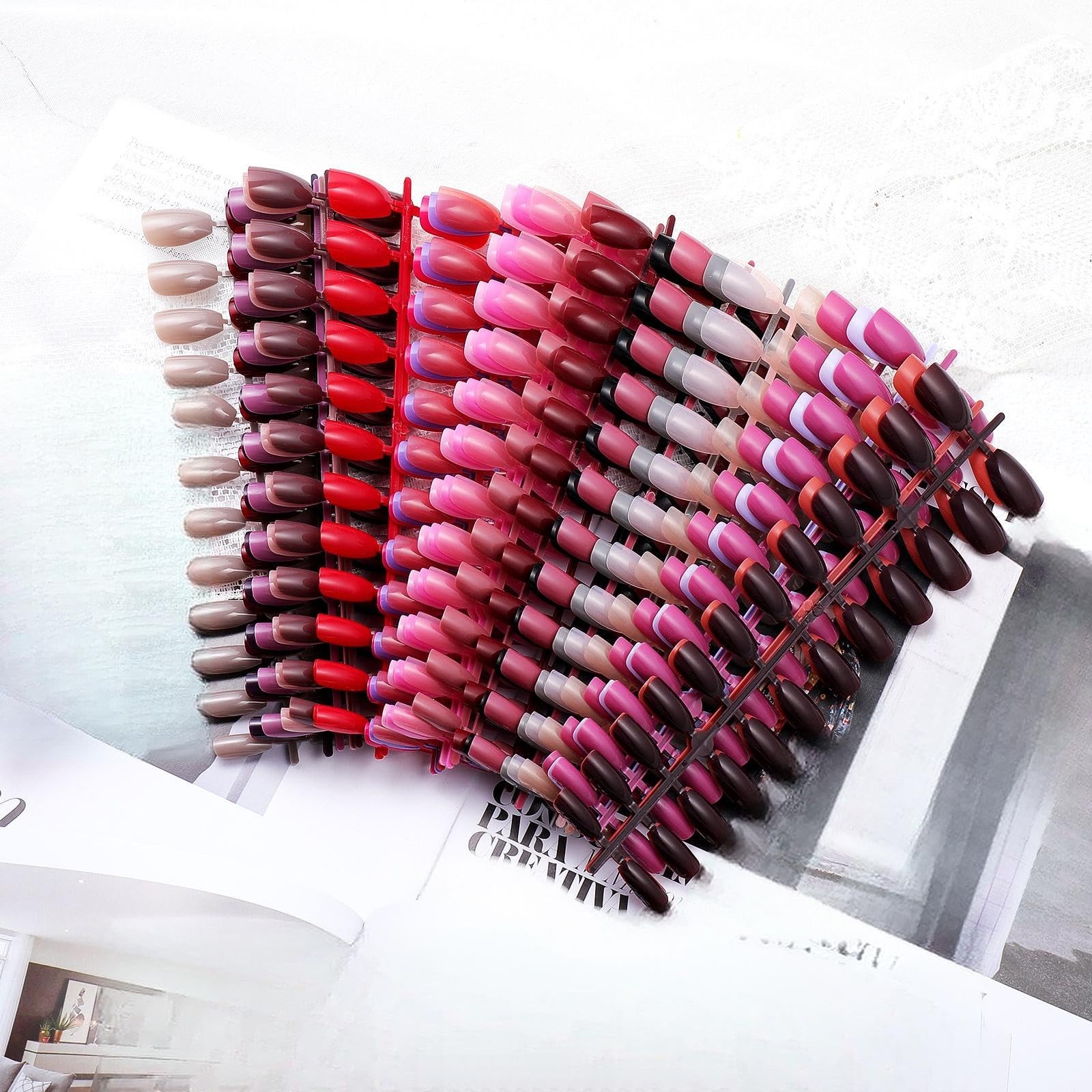 720 Pieces 30 Sets Medium Square False Nails Artificial Ballerina Glossy Pres…