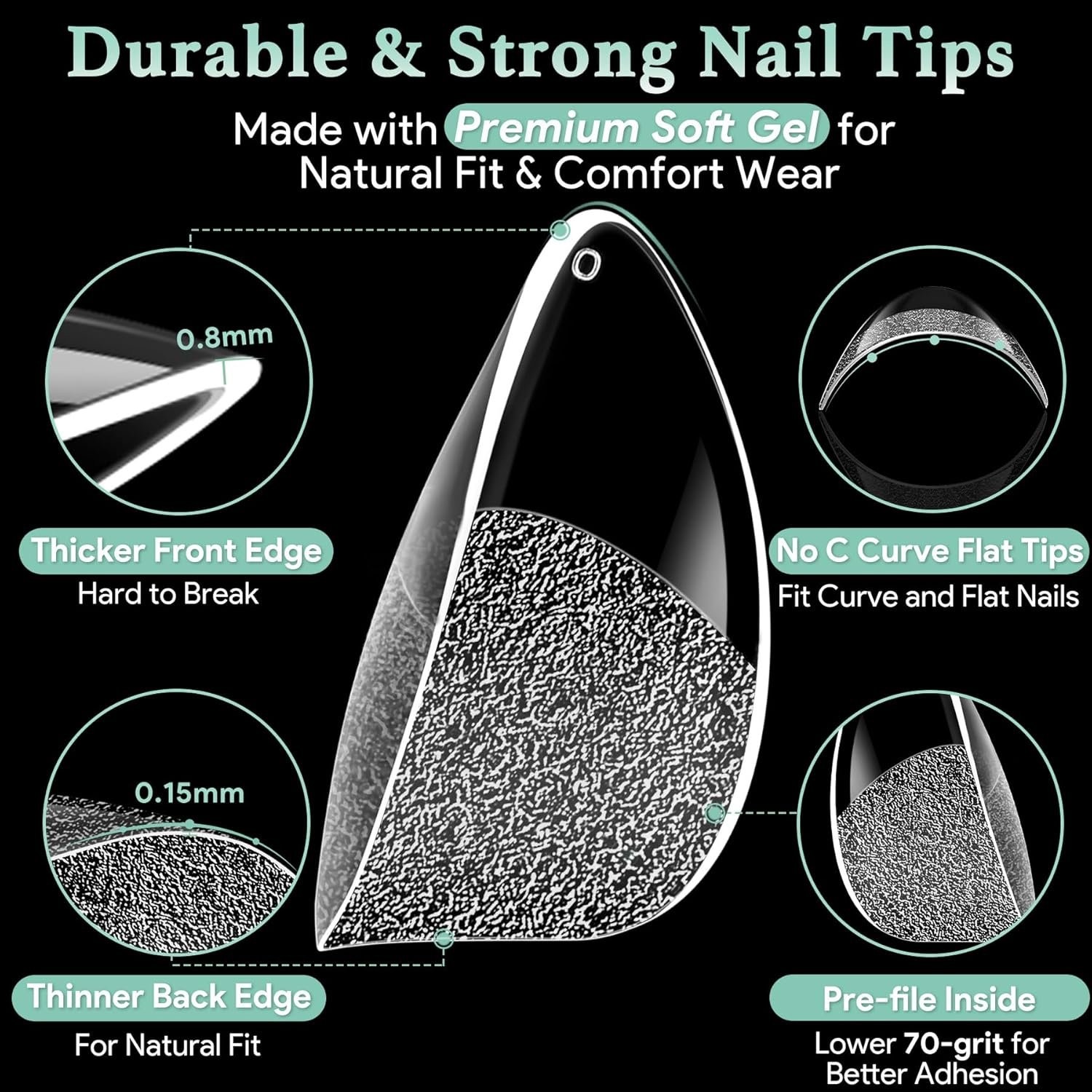 Extra Short Almond Nail Tips 216pcs Soft Gel Press On Nails for DIY Manicure