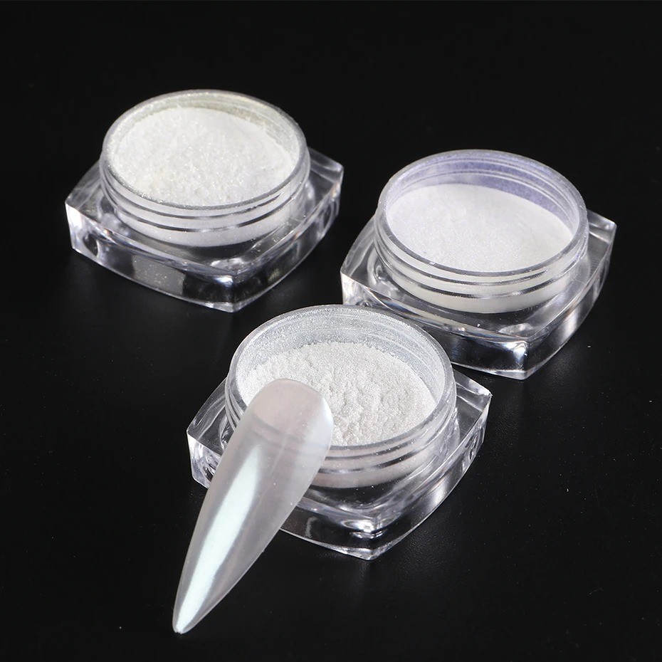 White Pearl Chrome Nail Powder Mirror Effect Glitter Dust Nail Art UK