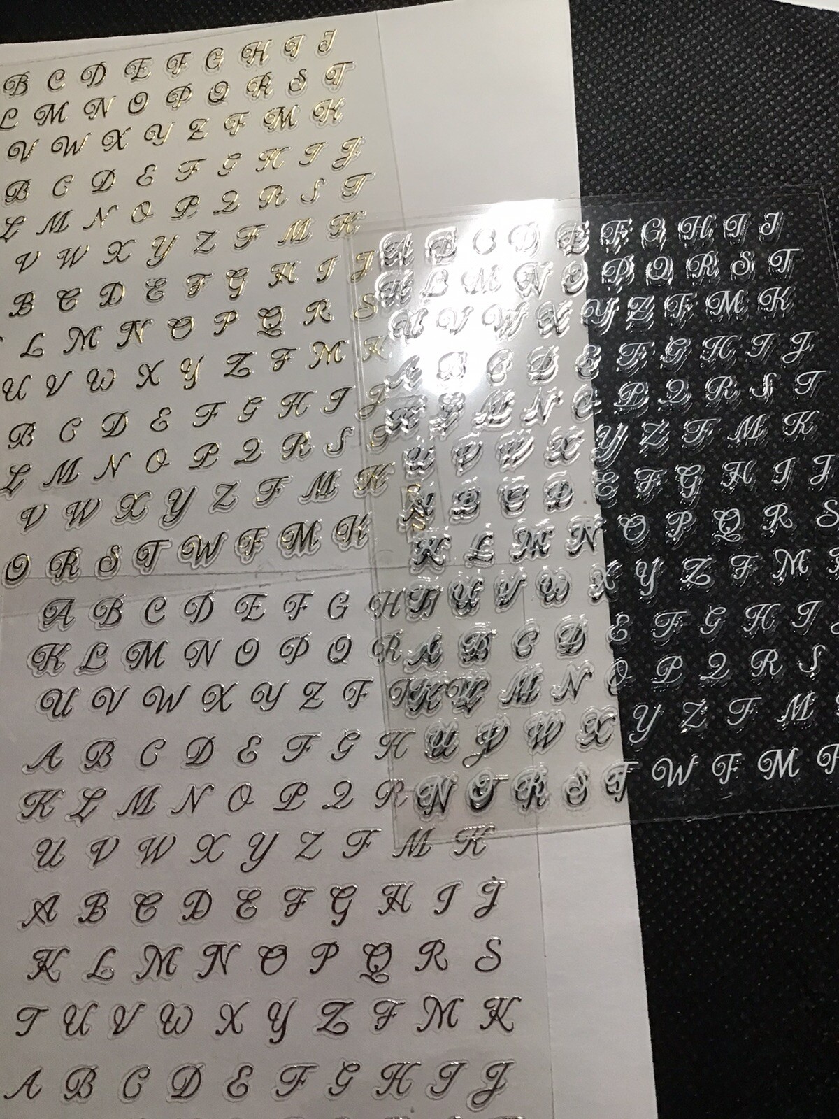 3D Nail Art Alphabet Stickers – 4Pcs Black, White , Gold And Silver