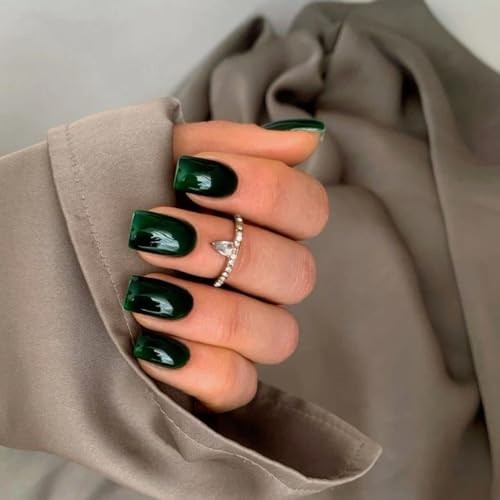 St. Patrick’s Day 30 Pcs Dark Green Press on Nails square glossy forest green