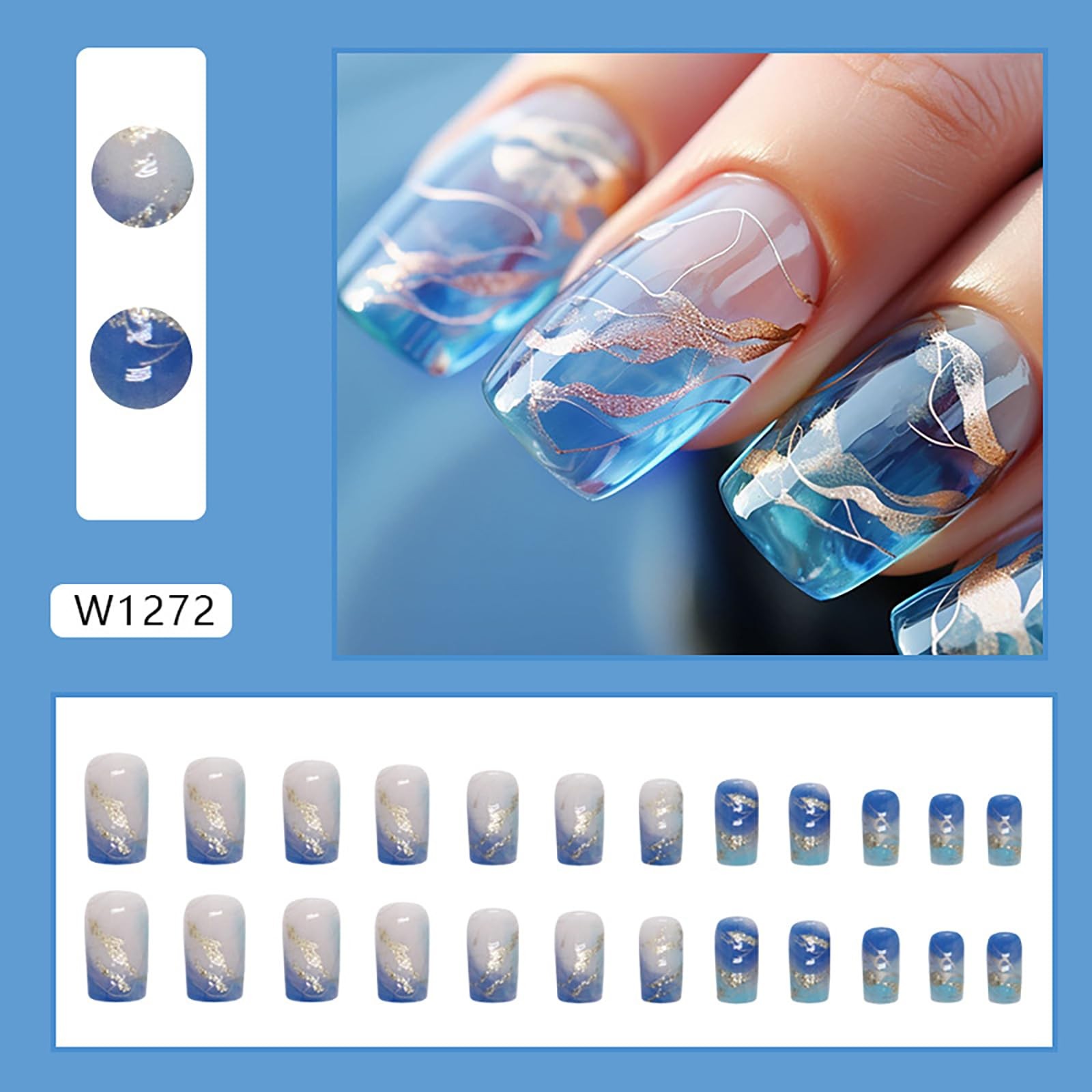 24Pack Medium Press on Nails Nails Square Fake Nails RTKFZE Medium Long Acryl…