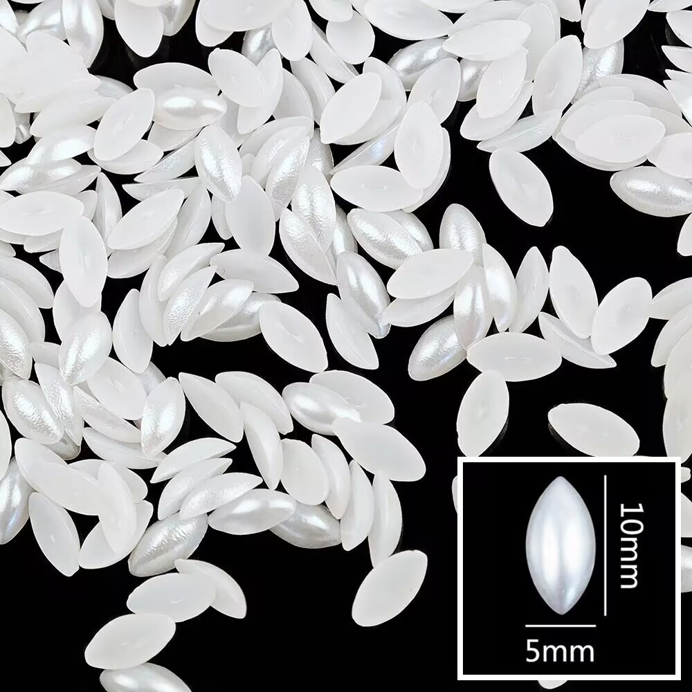 500 Pure white Horse Eye Half Pearl Bead 5X10mm Flat Back Scrapbook Craft