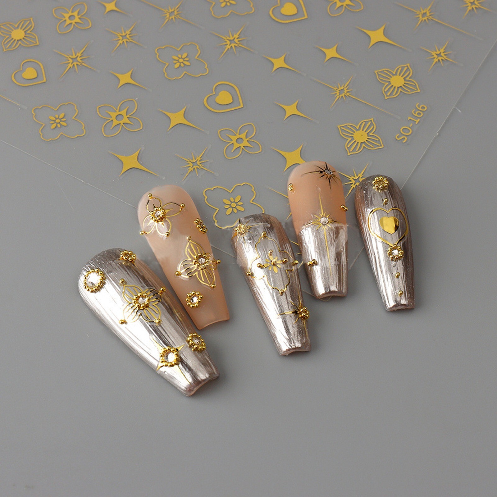 Shiny Gold Bohemian Style Sticker, Hologram Cross Star Design, Nail Art Decal