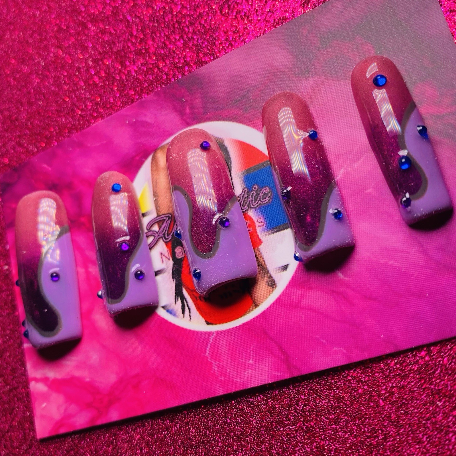 Natural Bling Cateye Gel Polish Long Square Press-On Nails 10 PCS Set New Sealed