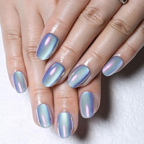Aqua Blue Cat 32 Count (Pack of 1) 30 Pcs-Short Oval-Chrome Aqua Blue Purple