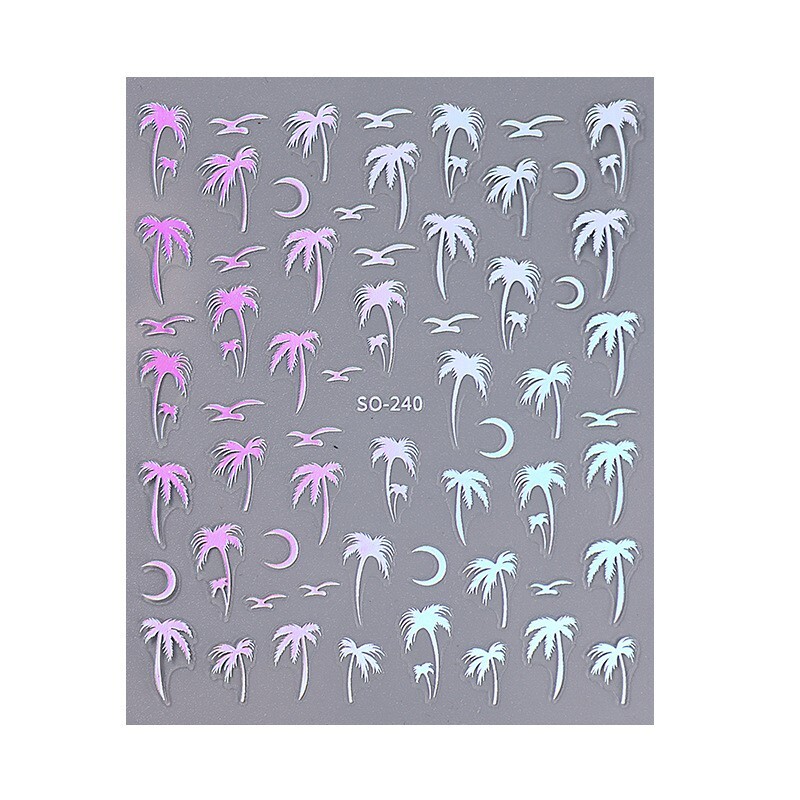 4Sheets Summer Beach Nail Art Stickers Palm Coconut Tree Birds Moon SO240 NH28