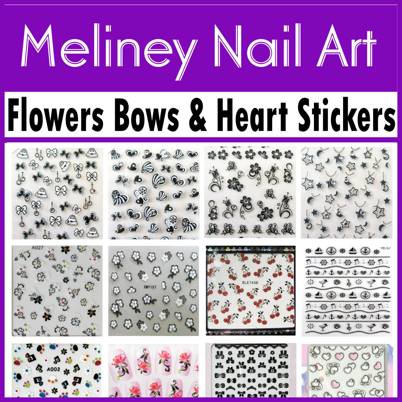 Nail Art Stickers – Flowers Hearts Bows Music cherry stars Decorations Decal
