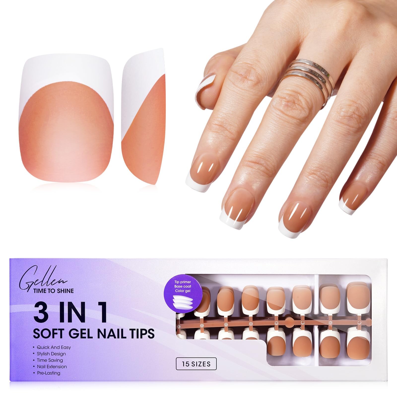 Gellen French Soft Nail Tips – 150 pcs White FrenchTip Short Press on Nails B…