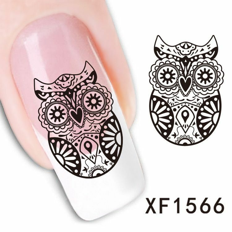 Nail Art Water Transfer Sticker Decal Stickers Pretty Owl Black XF1566