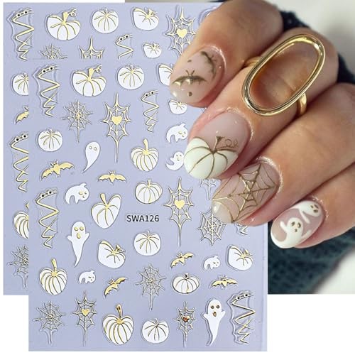 Halloween Nail Art Stickers 3D Bronzing Bats Spider Web Nail Decals 6 Style 8