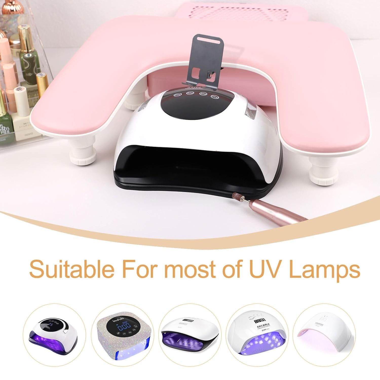 Arm Rest for Nails Tech with a Build-in Phone Holder,U shaped Adjustable Base…