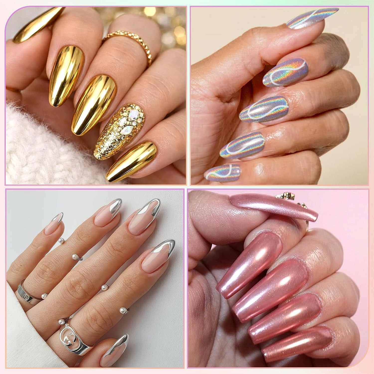 Chrome Nail Powder Palette – Iridescent Holographic Shine & Style