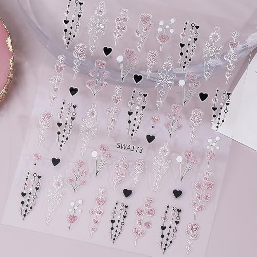 Valentine’s Day Nail Art Stickers Decals 3D Self mini heart french line