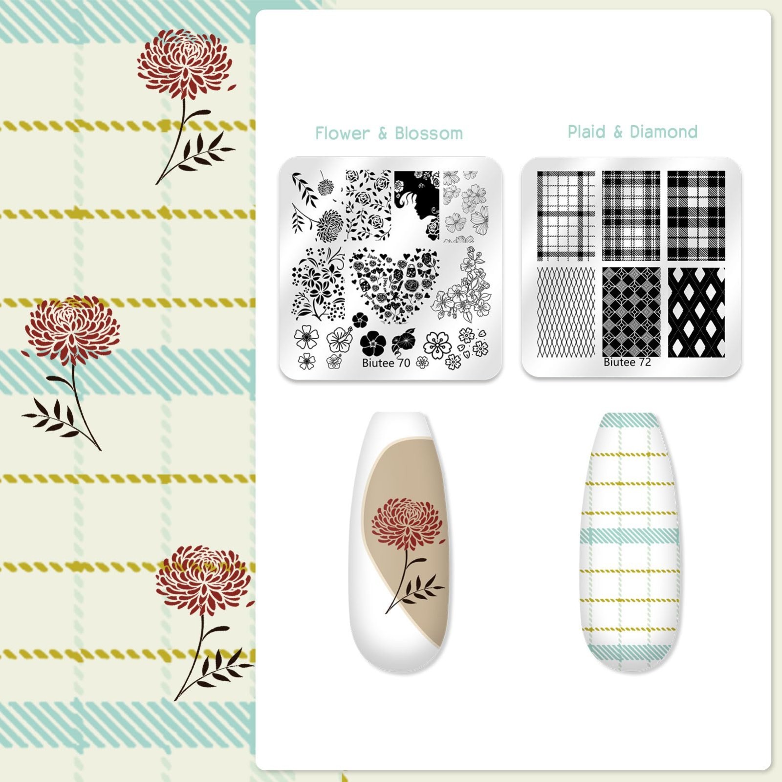 Nail Stamping Kit 12Pcs Plates & 8 Colors Polish Gel | Silicone Stamper & Scrape