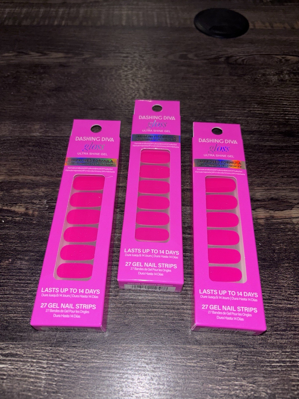 3 Dashing Diva Glaze Color Gel Nail Strips LED Semi-Cured Color Magenta Madness