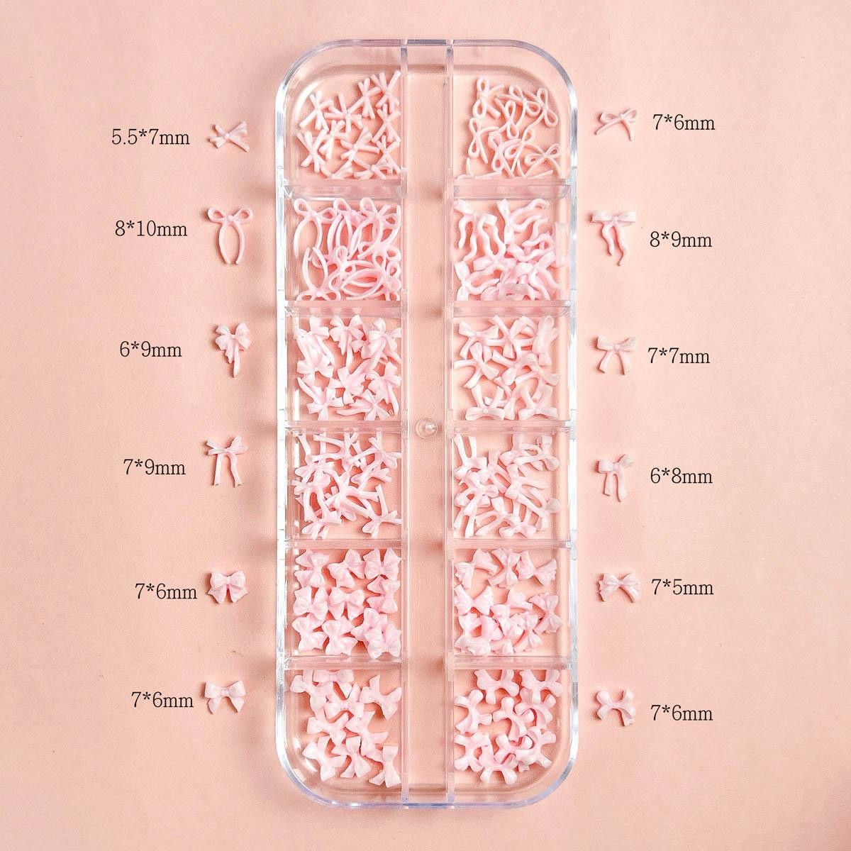 12-Grid Mini Resin Bow Flower Nail Charms Fairy Style Accessories for Manicure