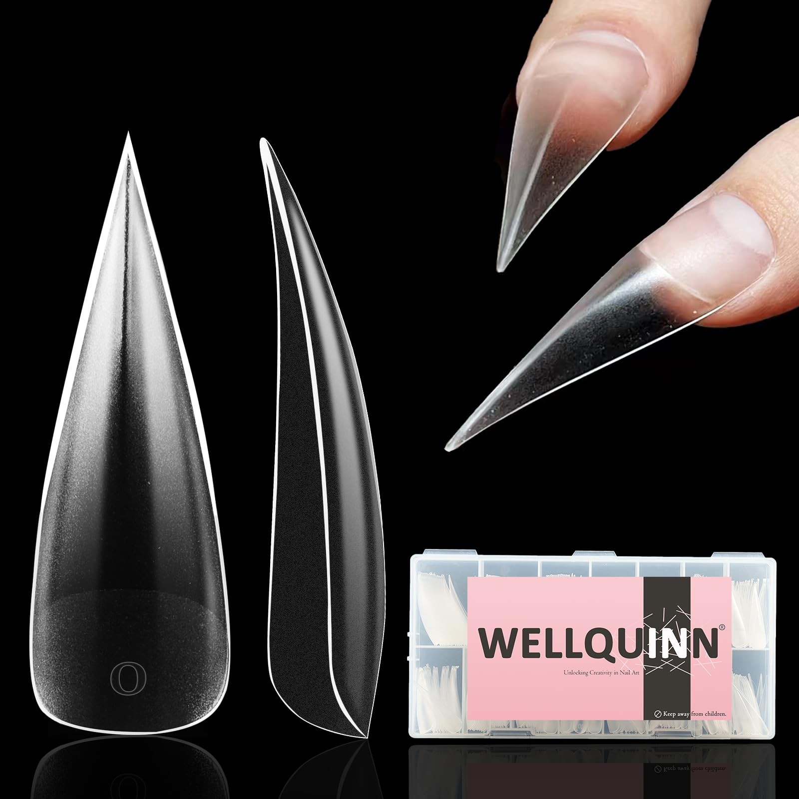 Wellquinn 300 Pcs Long Curved 15 Sizes, Including 5 For Thumbs, Clear