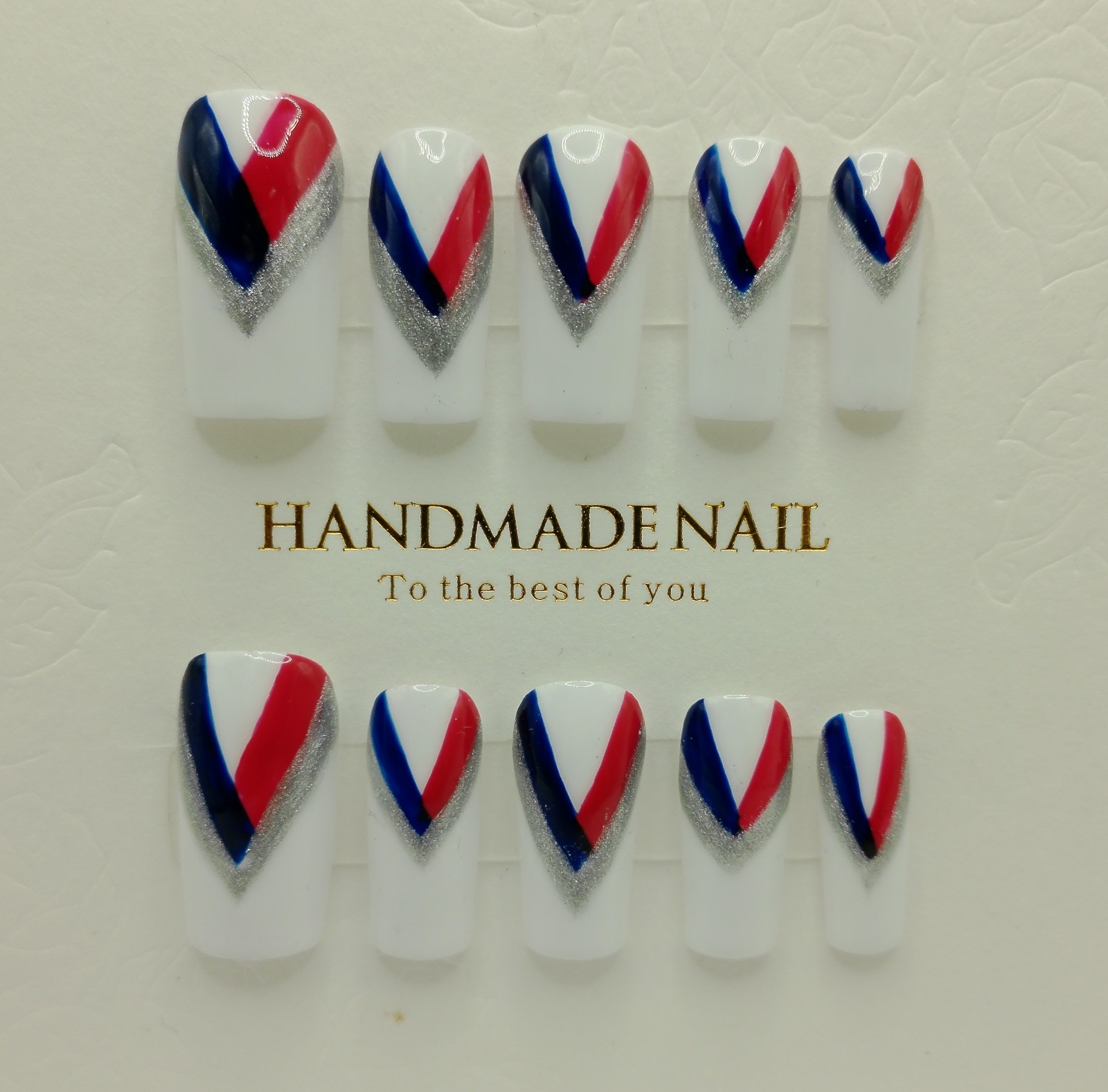 Patriotic Red White and Blue Long Square Press-On Nails – Medium Sizes