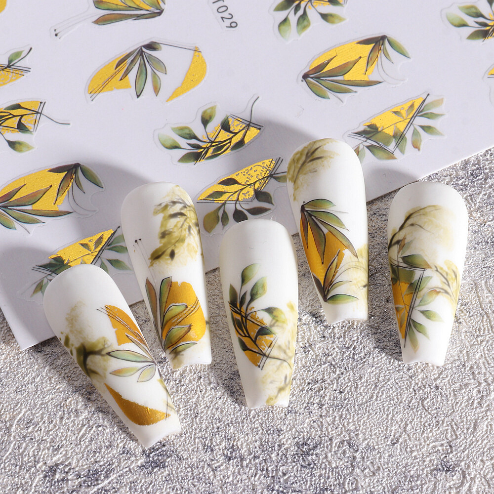 Flower Heart Leaf Nail Stickers Geometric Shapes Flower leaf Gold Accents