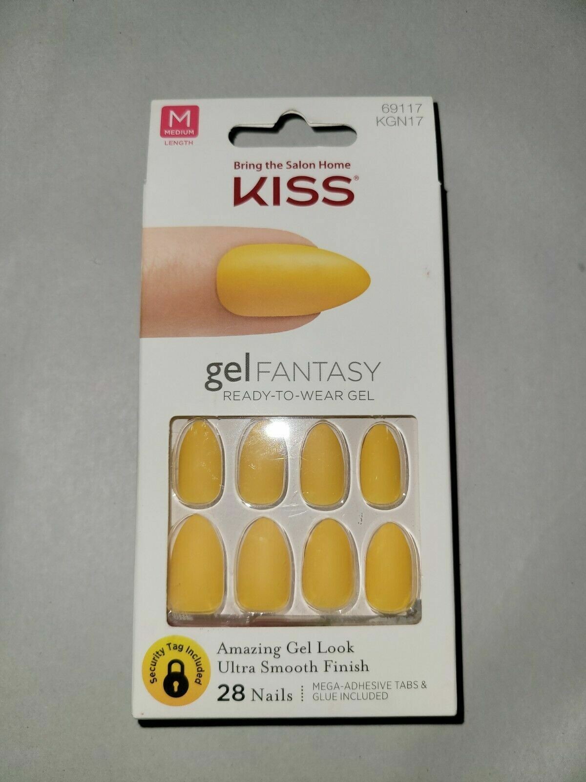Kiss Gel Fantasy Blue Matte Yellow Artificial Glue On Nail Medium Almond 69117