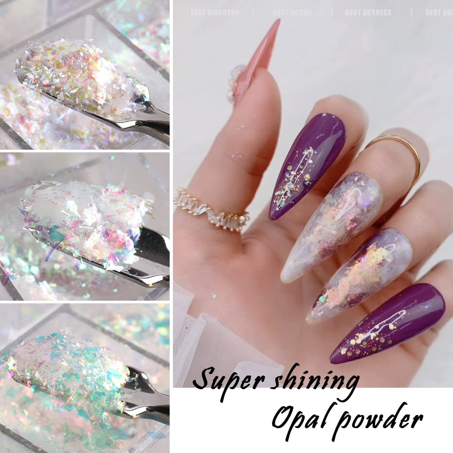 Holographic Nail Art Glitter Iridescent Flakes 12 Grids Mermaid Bright Colorful