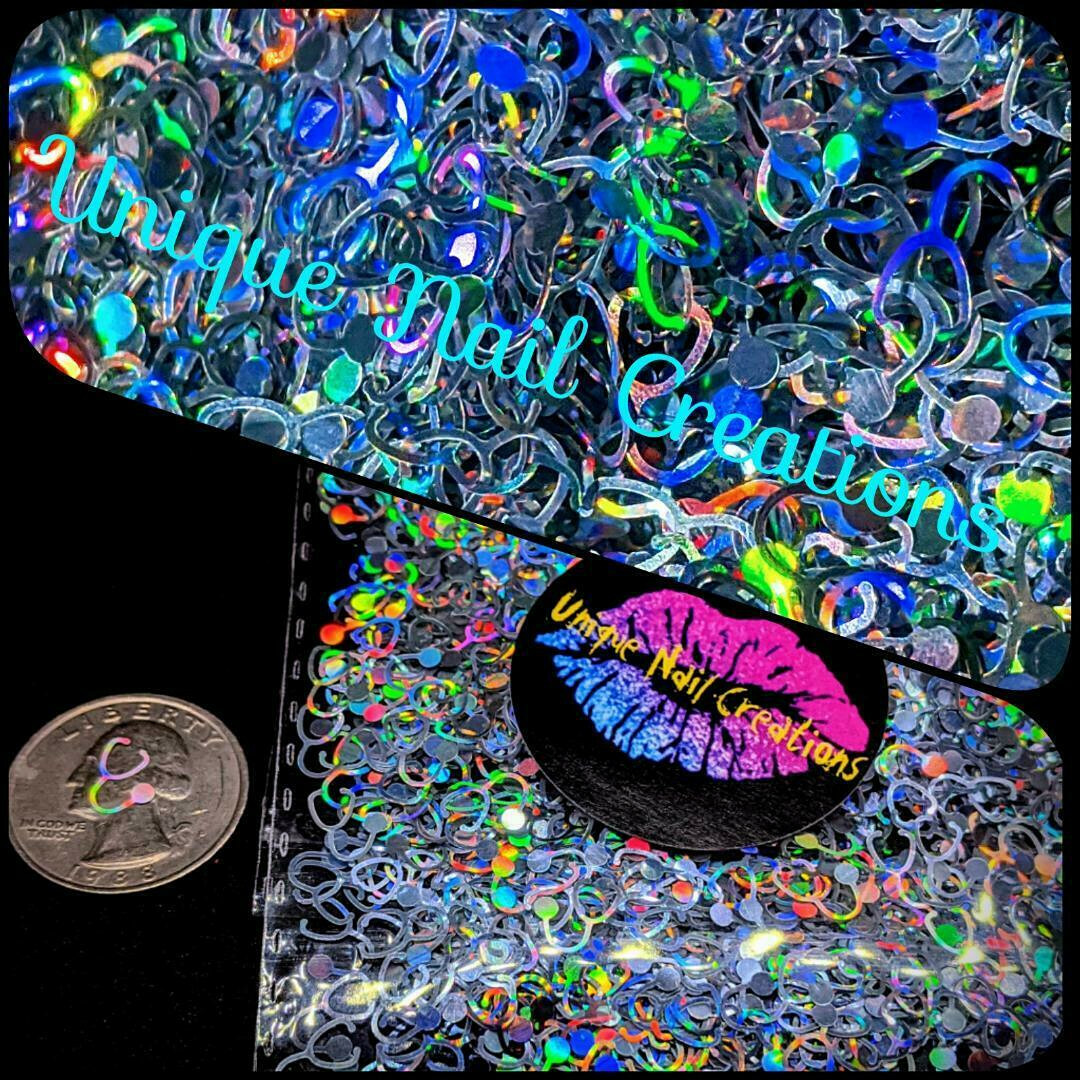 STETHOPOPE 8MM HOLOGRAPH SILVER GLITTER~Nail•Acrylic•Gel•Body Art•Face•Festival