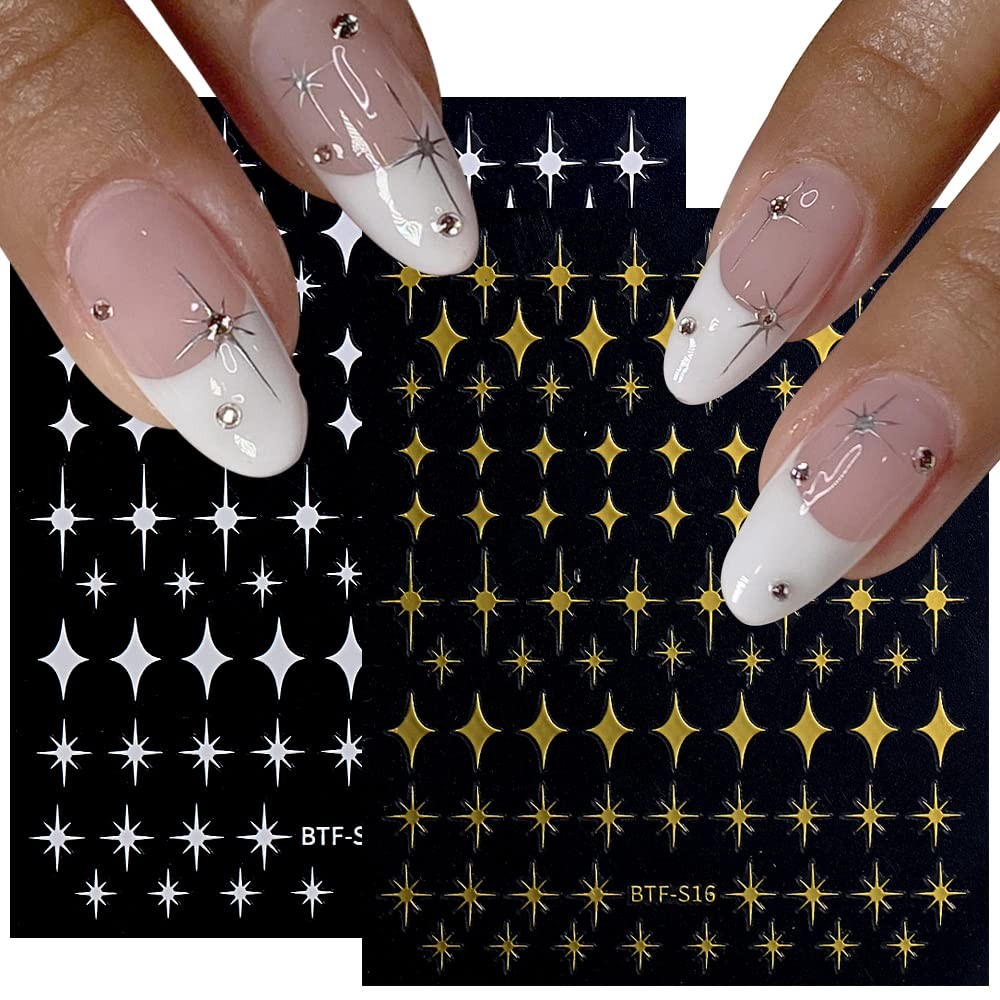 12 Sheets Gold Star Nail Art Stickers Decals 3D Self Adhesive Decals-03