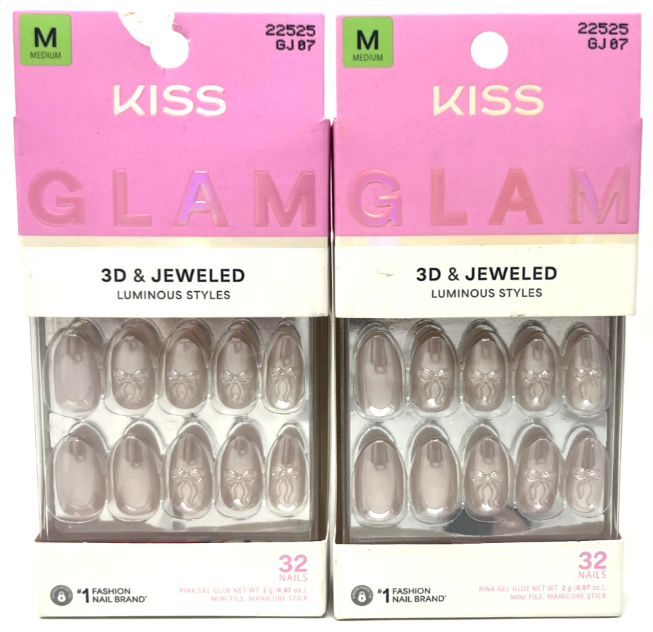 (2) Kiss Glam 3D & Jeweled Press-On Nails New In Packaging 22525 GJ07 – Ripple