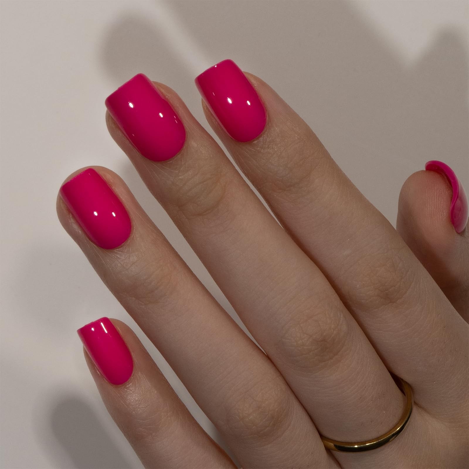 Press on Nails Short Square Acrylic Fake Nails with Apricot Design Full Cover…