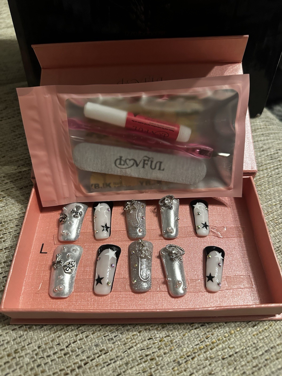Lovful Press-On Nails Long Square Multicolor 3D Full Cover – 2 sets