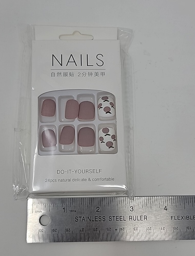 Sethexy Matte Short False Nails Pink Square Juicy Peach Frested Cute Style 24Pcs