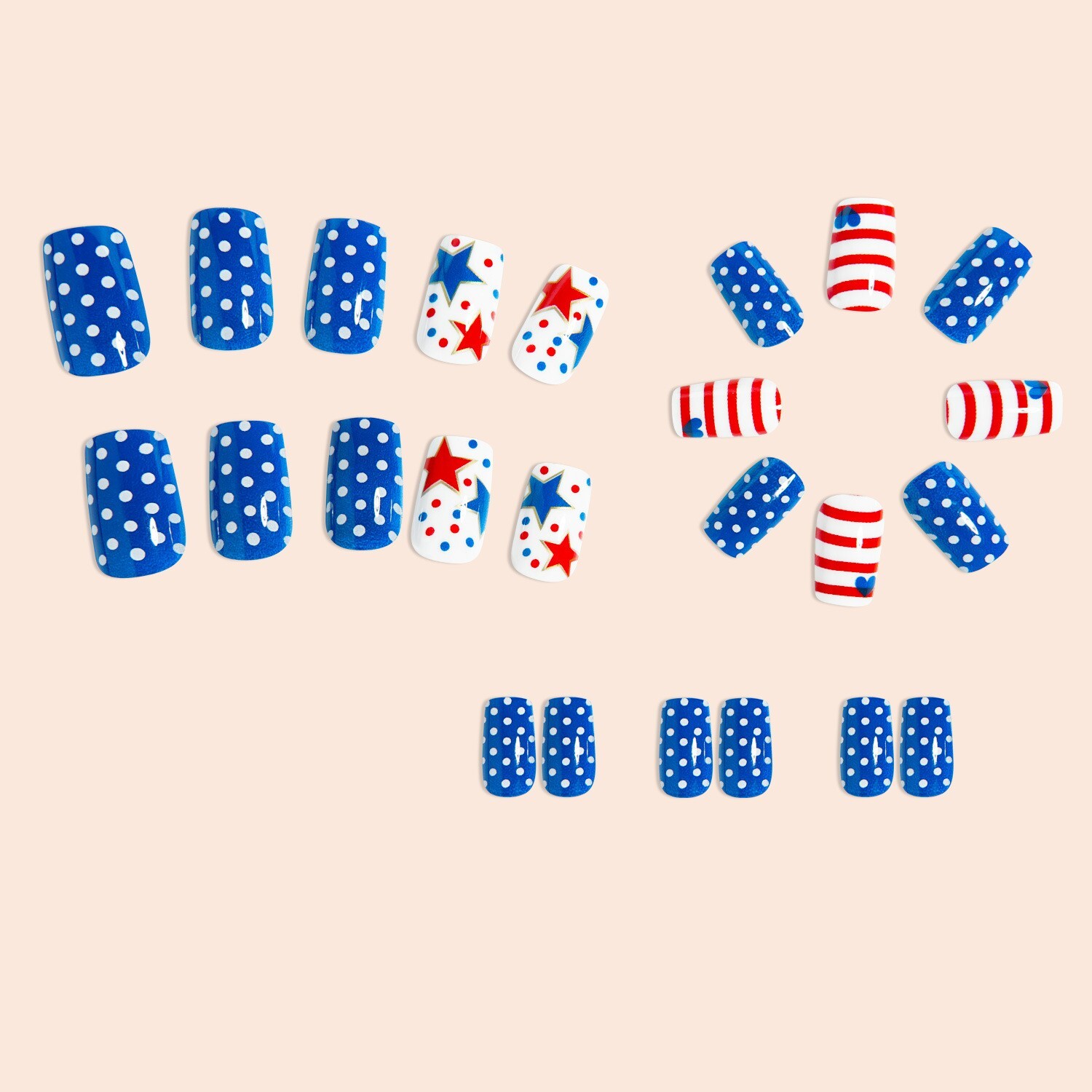24pcs American Flag Independent Day press on Nails, Short Round-Square Shape