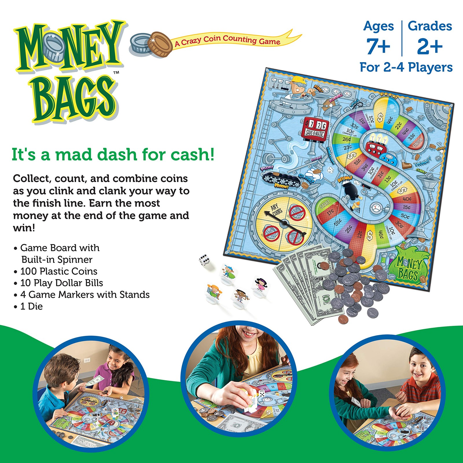Learning Resources Money Bags Coin Value 12.00″ L x 17.00″ W x 1.50″ H, Multi