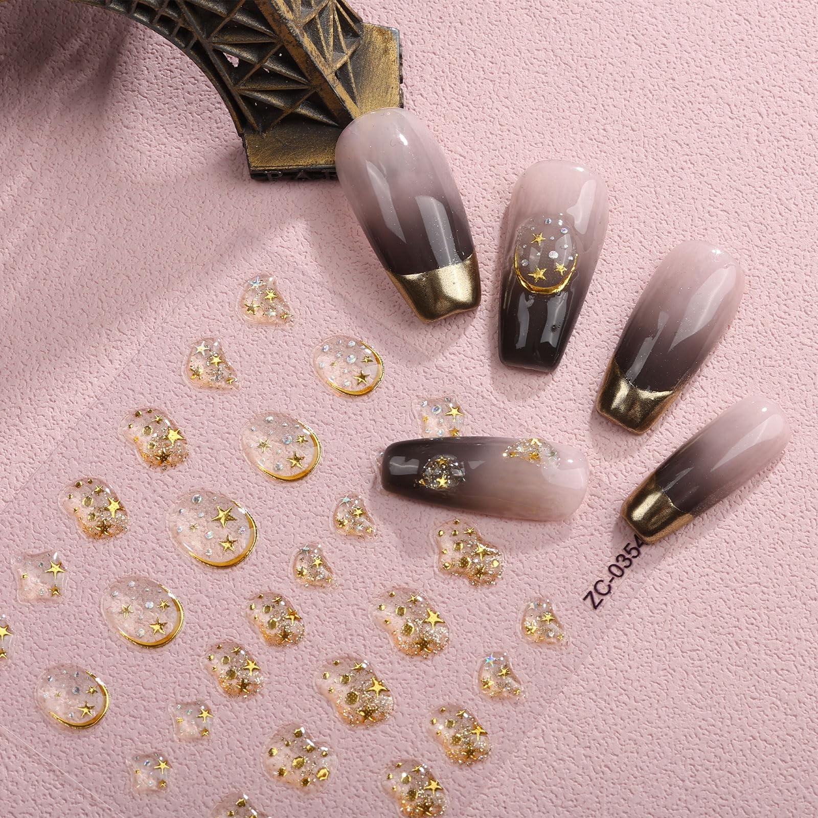 6 Sheets 3D Embossed Gold Irregular Geometric Nail Art Stickers Decals Self