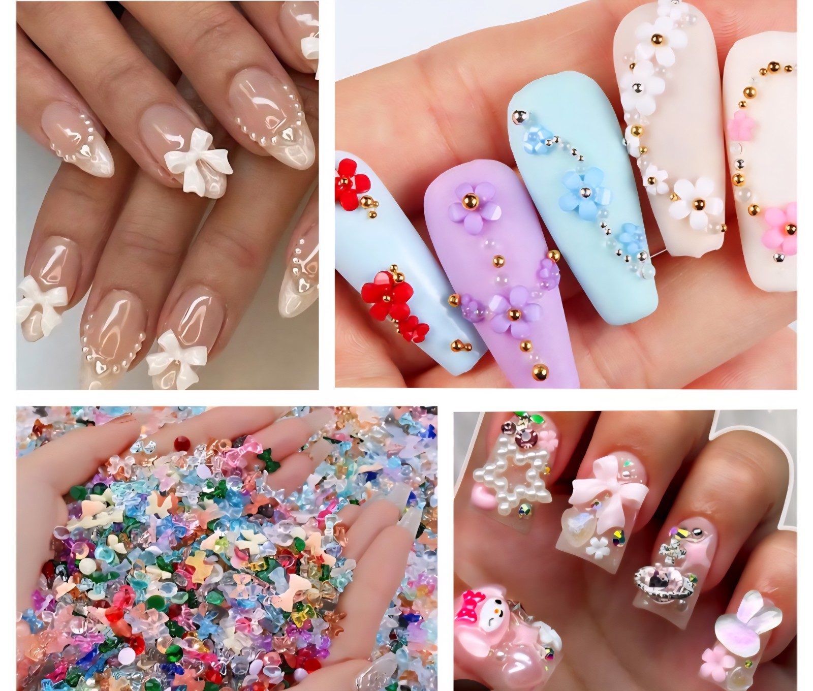 50 Pieces 3D Nail Art Charms Flowers Moons Bows Resin Multicolor Bling Roses