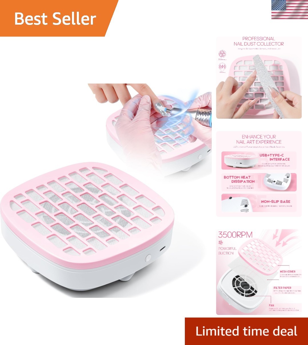 Professional Nail Dust Collector – Powerful 6000RPM Suction with 10 Filter Pads