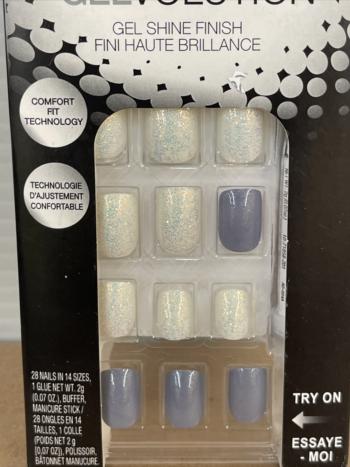 Sensationail Gelvolution Gel Shine Finish Glue On Nails #72139 Gray/White